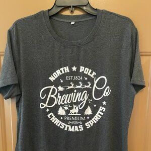 Women's North * Pole Brewing Co. Christmas Spirits Gray T-Shirt Size L NWOT
